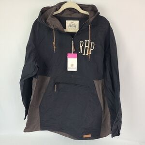 Marley Lilly Pull Over Rain Jacket Black & Brown Embroidered RHP Sz XXL. NWT